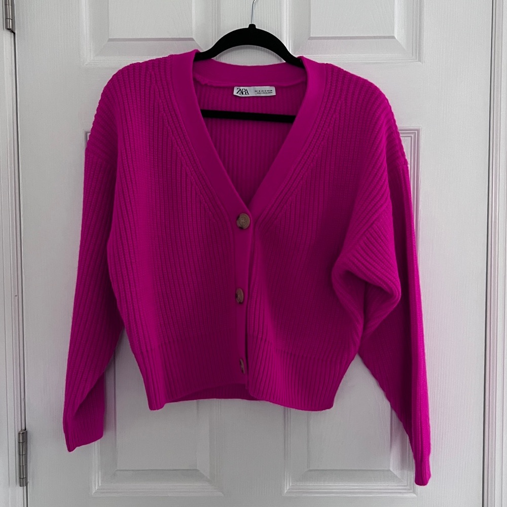 Zara Knit Cardigan in Hot Pink